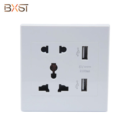 BX-USB005 White Multi-functional Wall Socket with Double USB and Two EU Socket