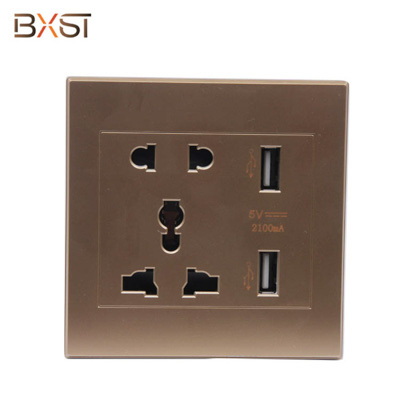 BX-USB005 Gold Multi-functional Wall Socket with Double USB and Two EU Socket